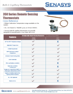 358 Series Remote Sensing Thermostat Cross Reference